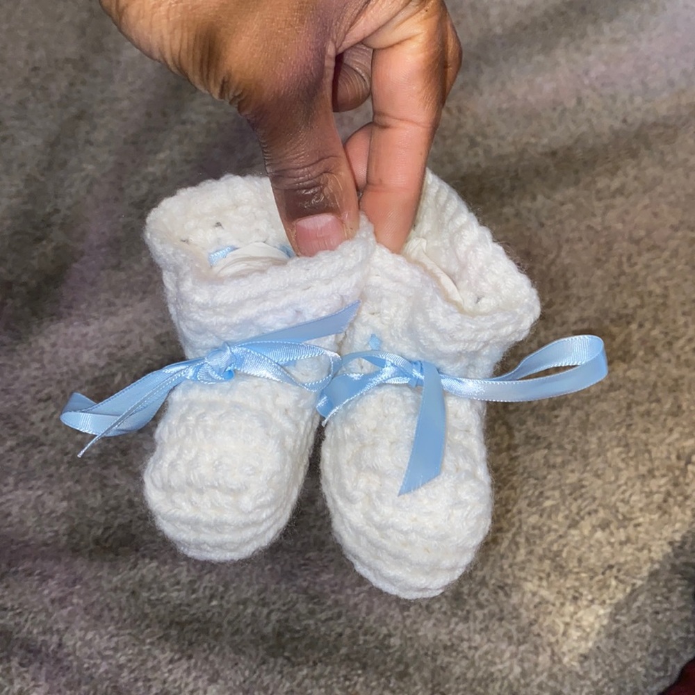 Hand crocheted newborn footies